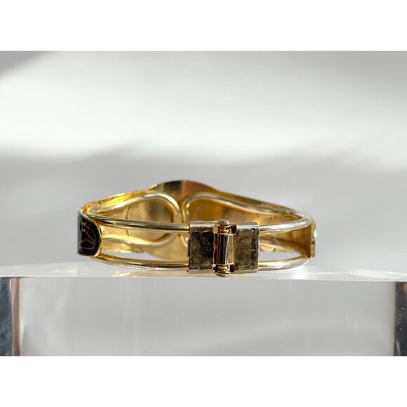 Cloisonne Enamel Floral Gold Toned Chunky Vintage Hinged Bracelet | Bangle - Picture 5 of 16